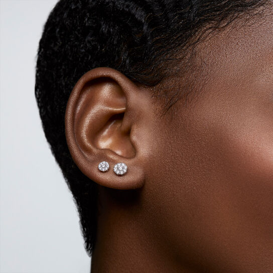 Birks Snowflake  Round Diamond Stud Earrings 450005967257-450005973760 On Model image number 2